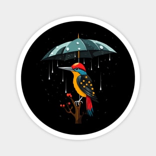 Woodpecker Rainy Day With Umbrella Magnet